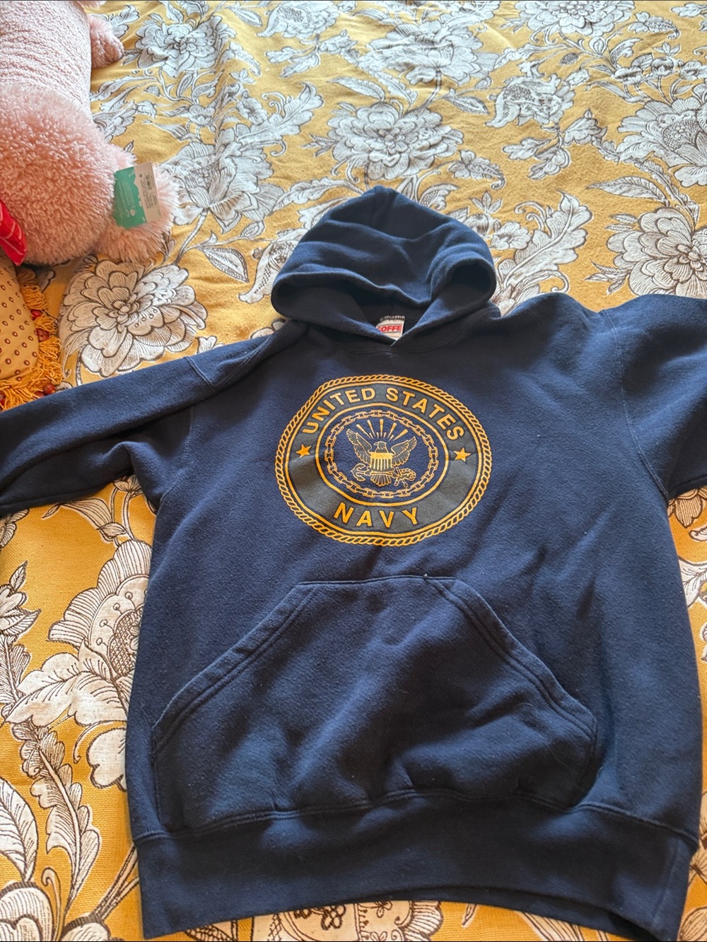 Soffe Navy Blue and Gold US Navy Sweatshirt purchased at cousin’s boot camp grad
